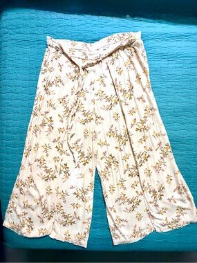 American Eagle Outfitters Cream Floral Wide Leg Pants / Boho / Festival / Beachy